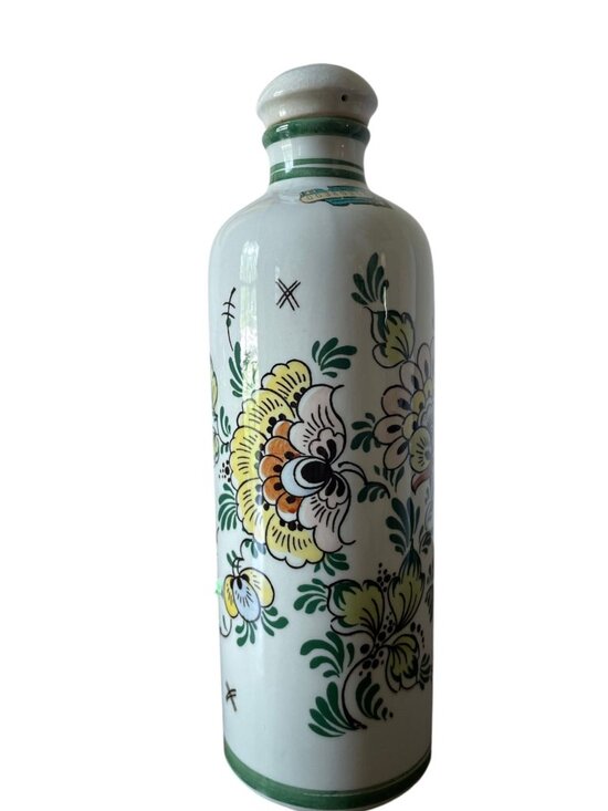 Delft Other - Vintage Bols Delft Polychrome Ceramic Gin Bottle Holland Handwerk Floral Decor